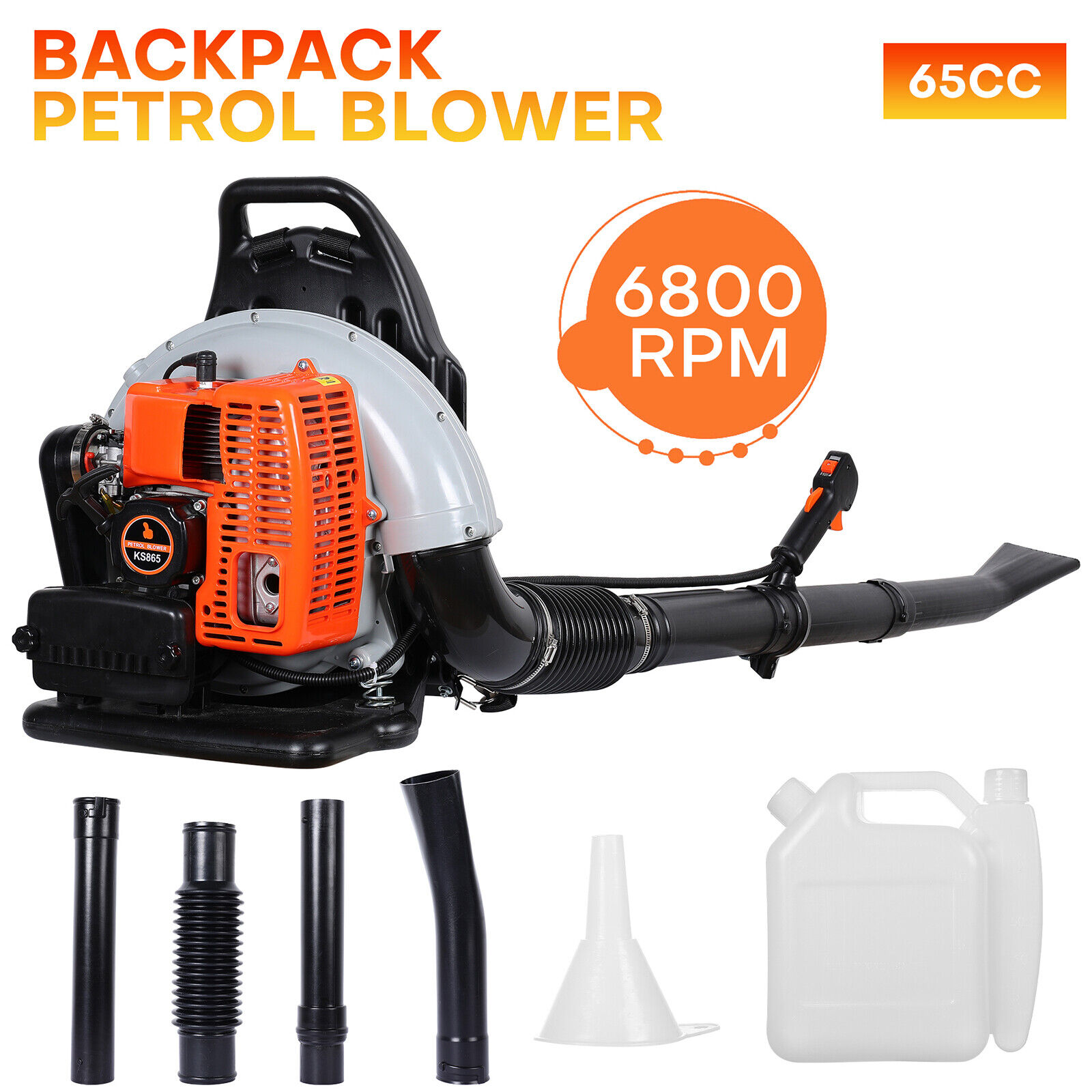 Backpack Leaf Blower Gas Powered Snow Blower 823CFM 300MPH 63CC 2-Stroke 3.6HP