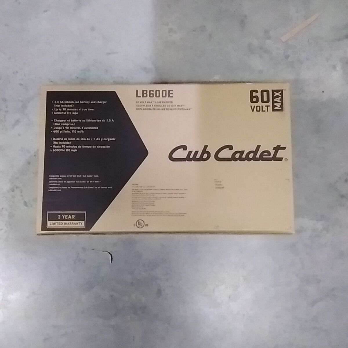 Cub Cadet LB600E 60V Volt Max Leaf Blower 600CFM 110MPH   *TOOL ONLY*