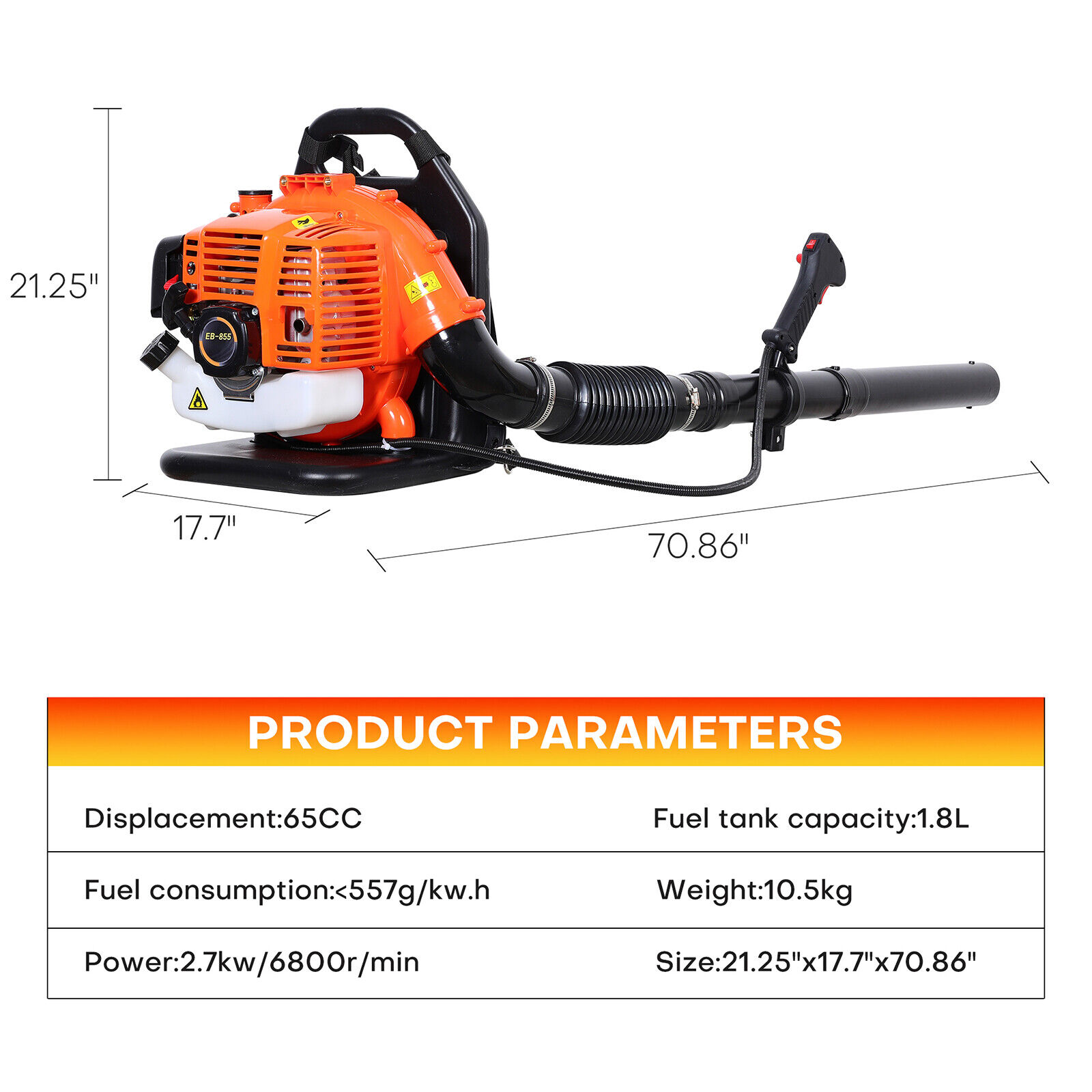 Backpack Leaf Blower Gas Powered Snow Blower 823CFM 300MPH 63CC 2-Stroke 3.6HP