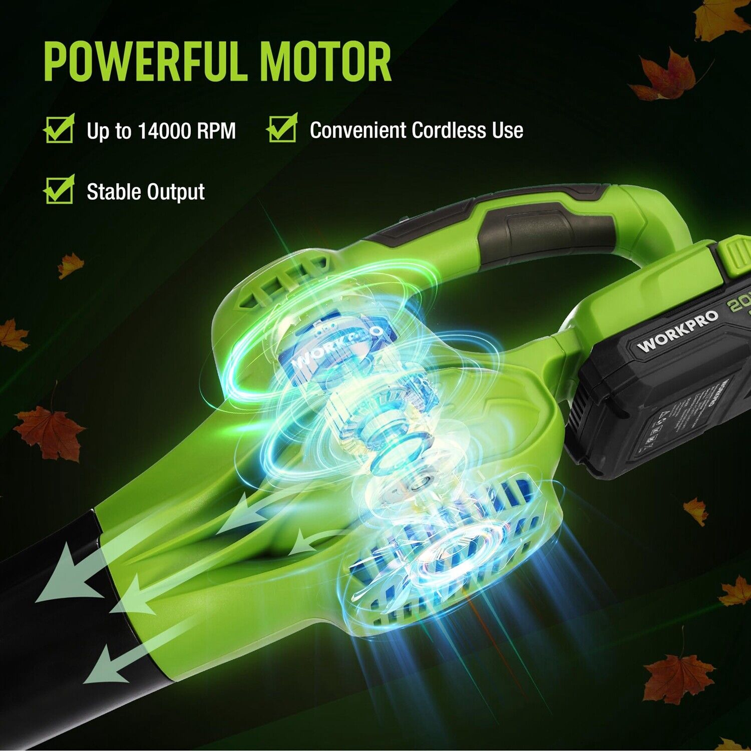 WORKPRO 20V Cordless Leaf Blower 2-Speeds Electric Leaf Blower W/Battery&Charger