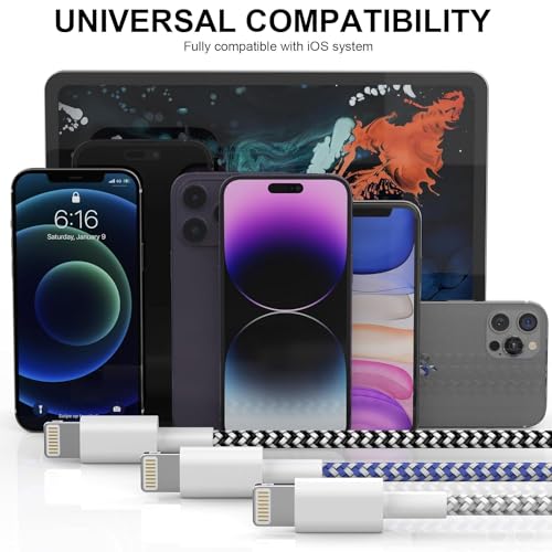6Pack(3/3/6/6/6/10FT)[Apple MFi Certified] iPhone Charger Lightning Cable Fast Charging iPhone Charger Cord Nylon Braided for iPhone14/13/12/11Pro Max/XS MAX/XR/XS/X/8/7Plus iPad AirPods