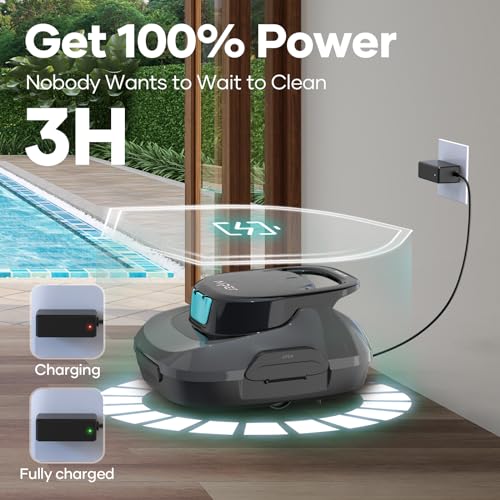 AIPER Scuba SE Robotic Pool Cleaner, Cordless Robotic Pool Vacuum, Lasts up to 90 Mins, Ideal for Above Ground Pools, Automatic Cleaning with Self-Parking Capabilities-Gray