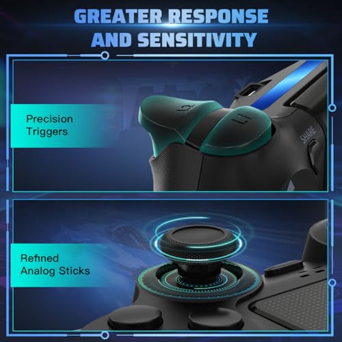 FASIGO PS4 Controller 2 Pack, Wireless PS4 Controller for PS4 / Pro/Slim & PC, with 2 USB C Cable - Black