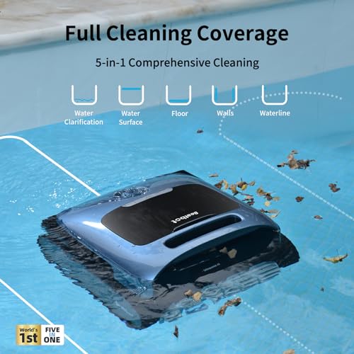 Beatbot Aquasense Pro Cordless Pool Cleaner Robot - Clarifies Water, Cleans Surface, Floor, Walls and Waterline, Intelligent Path Optimization, Surface Parking - Dark Blue
