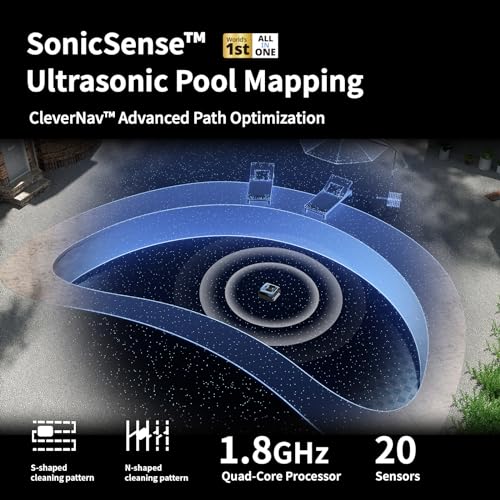 Beatbot Aquasense Pro Cordless Pool Cleaner Robot - Clarifies Water, Cleans Surface, Floor, Walls and Waterline, Intelligent Path Optimization, Surface Parking - Dark Blue