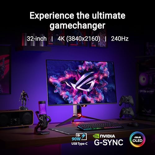 ASUS ROG Swift 32” 4K OLED Gaming Monitor (PG32UCDM) - UHD (3840 x 2160), QD-OLED, 240Hz, 0.03ms, G-SYNC Compatible, Custom Heatsink, Graphene film, 99% DCI-P3, True 10-bit, 90W USB-C, 3 year warranty
