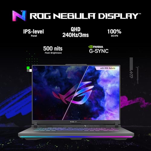 ASUS ROG Strix G16 (2024) Gaming Laptop, 16” ROG Nebula Display 16:10 QHD 240Hz, NVIDIA® GeForce RTX™ 4070, Intel® Core™ i9-14900HX, 16GB DDR5-5600, 1TB PCIe Gen4 SSD, Wi-Fi 6E, Win 11, G614JIR-AS94
