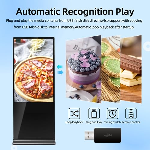 QIXZOCV 49 Inch Indoor Floor Standing Digital Signage Advertising Display Kiosk LCD Screen Commercial Totem Android System Vertical Monitor with Auto Media Player