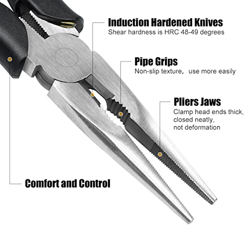 ZUZUAN Premium Long Needle Nose Pliers Set, 8” & 6”