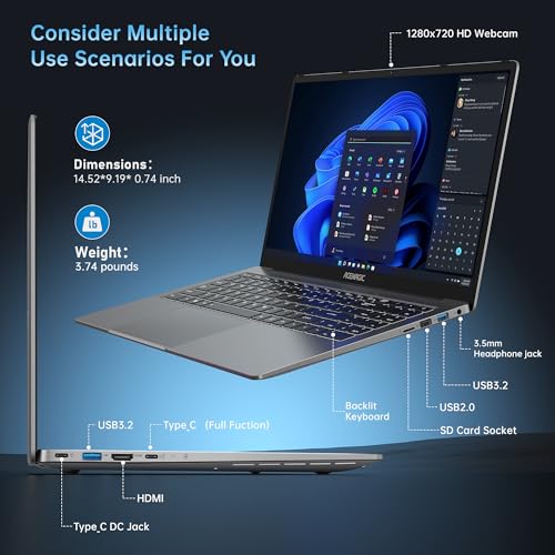 ACEMAGIC 16.1“ Laptop, AMD Ryzen 7 5700U(8C/16T, Beats i7-1265U) Gaming Laptop Computer 16GB DDR4 512GB NVMe SSD, Radeon RX Vega 8 Graphics, BT5.2, USB_C, 53Wh Battery, WiFi 6, Backlit KB