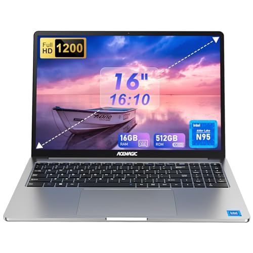 ACEMAGIC 16 inch Laptop Computer,Powered by N95 Processor,16GB DDR4 RAM 512GB SSD,FHD 1920 * 1200P,WiFi,BT5.0,Type_C,38Wh Battery,Traditional Laptop for Everday Needs.