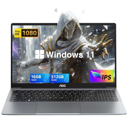 AOC Laptop Computer 15.6 Inch FHD Screen Premium Laptop with Processor(Up to 3.6GHz) Work Laptops 16GB RAM 512GB SSD, Windows 11 Laptop Computer, Light&Thin, Metal Shell,Webcam, Type-C,USB3.2