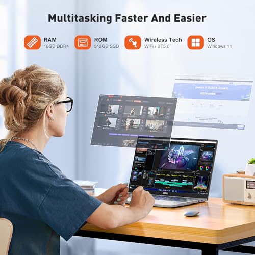 AOC Laptop Computer 15.6 Inch FHD Screen Premium Laptop with Processor(Up to 3.6GHz) Work Laptops 16GB RAM 512GB SSD, Windows 11 Laptop Computer, Light&Thin, Metal Shell,Webcam, Type-C,USB3.2