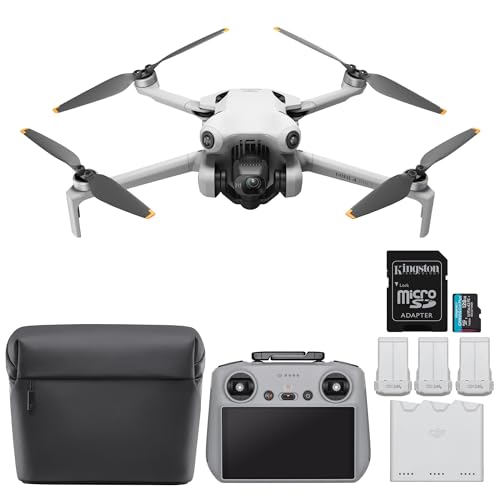 DJI Mini 4 Pro Fly More Combo (DJI RC 2) Drone with 128GB Memory Card- Lightweight and Foldable Mini Camera Drone with 4K HDR Video, True Vertical Shooting, and Intelligent Features (2 Items)