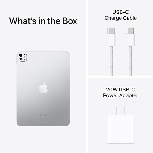 Apple iPad Pro 11-Inch (M4): Ultra Retina XDR Display, 512GB, Landscape 12MP Front Camera/12MP Back Camera, LiDAR Scanner, Wi-Fi 6E, Face ID, All-Day Battery Life — Silver