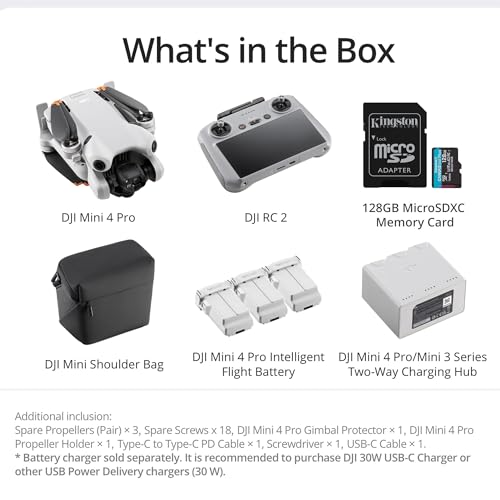 DJI Mini 4 Pro Fly More Combo (DJI RC 2) Drone with 128GB Memory Card- Lightweight and Foldable Mini Camera Drone with 4K HDR Video, True Vertical Shooting, and Intelligent Features (2 Items)
