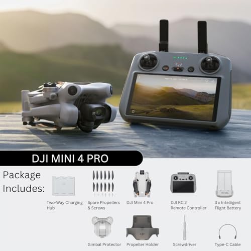 DJI Mini 4 Pro Fly More Combo (DJI RC 2) Drone with 128GB Memory Card- Lightweight and Foldable Mini Camera Drone with 4K HDR Video, True Vertical Shooting, and Intelligent Features (2 Items)