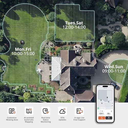Segway Navimow i110N Robot Lawn Mower Perimeter Wire Free 1/4 Acre RTK+Vision Robotic Lawnmower, AI-Assisted Mapping, Virtual Boundary, APP Control, 58dB(A) Quiet, Multi-Zone Management