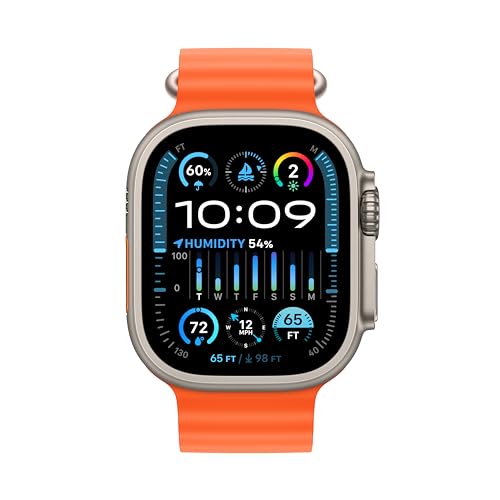 Apple Watch Ultra 2 [GPS + Cellular 49mm] Smartwatch with Rugged Titanium Case & Orange Ocean Band. Fitness Tracker, Precision GPS, Action Button, Extra-Long Battery Life, Bright Retina Display