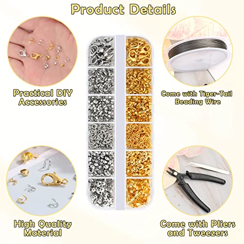 Acejoz 1200 Pcs Jewelry Making Crimp Beads Kit