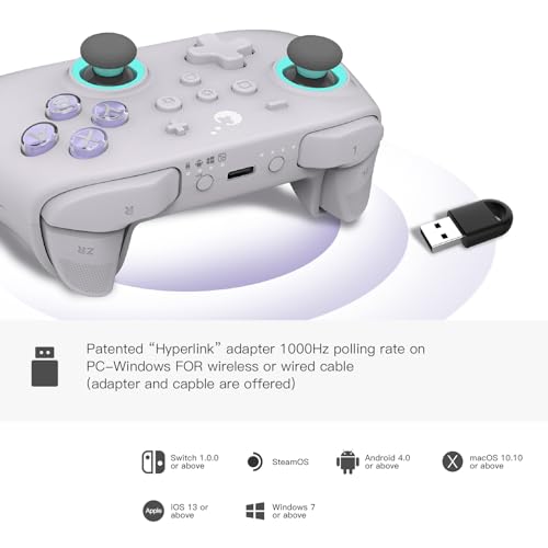 GuliKit KK3 Max Bluetooth Controller, [No Drift Stick] Kingkong 3 Max Wireless Controller for Switch/Switch OLED, Hall Effect Joystick/Triggers, Maglev/Rotor/HD Vibration, Hyperlink Adapter (Gray)