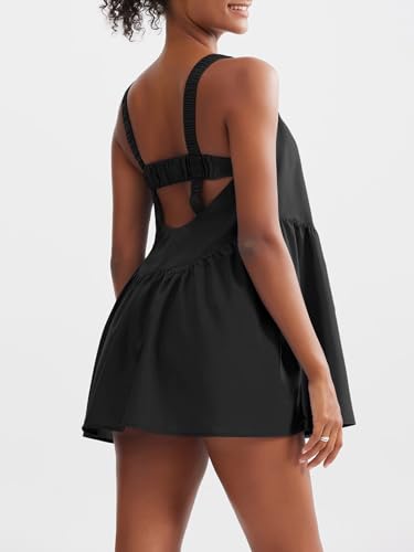 Sexyasasii Women Tennis Dress with Built in Shorts and Bra Sleeveless Casual Backless Golf Dress Athletic Dress with Pockets Black