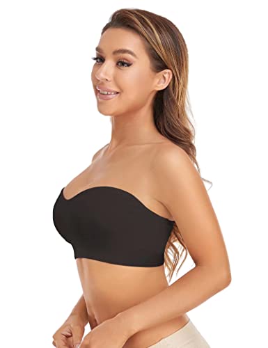 Lusait Strapless Bra for Women Non-Slip Silicone Padded Bandeau Bra Wireless Tube Top Bra Black 2XL