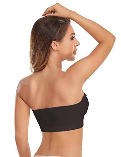Lusait Strapless Bra for Women Non-Slip Silicone Padded Bandeau Bra Wireless Tube Top Bra Black 2XL