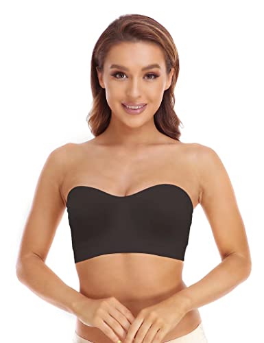 Lusait Strapless Bra for Women Non-Slip Silicone Padded Bandeau Bra Wireless Tube Top Bra Black 2XL