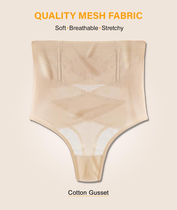 SIMIYA Thong Shapewear Tummy Control Underwear for Women High Waisted Stay-Put Body Shaper Girdle Targeted Compression
