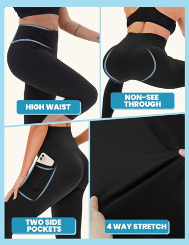 ZOOSIXX 3 Pack Capri Leggings for Women - High Waisted Capri Leggings with Pockets Soft Black for Running Workout