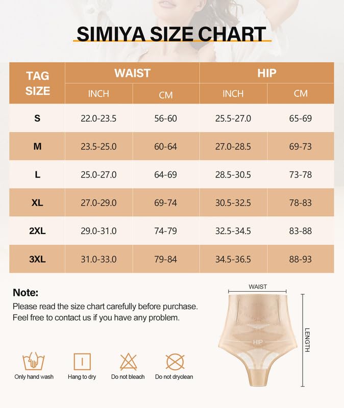 SIMIYA Thong Shapewear Tummy Control Underwear for Women High Waisted Stay-Put Body Shaper Girdle Targeted Compression