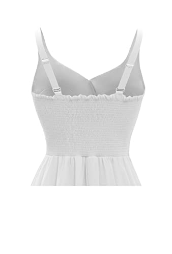 Dressever Summer Cocktail Dress V-Neck Adjustable Spaghetti Strap Chiffon Sundress White L