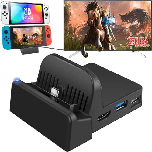 Switch Dock for Nintendo Switch, Portable Nintendo Switch Docking Station for TV with 4K HDMI/USB 3.0/ USB-C Charging Ports, Replacement for Official Nintendo Switch Dock
