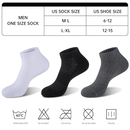 Monxiery Mens 100% Cotton Cushioned Ankel Socks, Athletic Performance Running Moisture Wicking Breathable socks