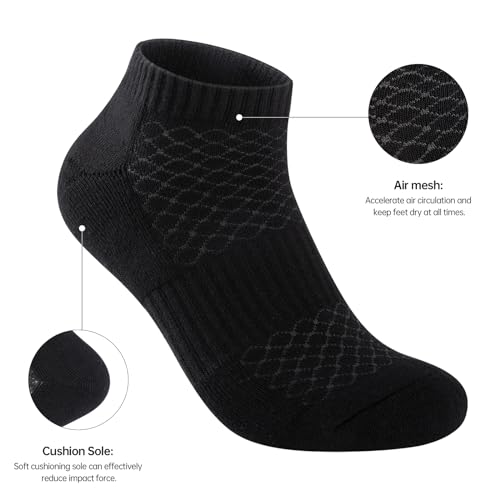 Monxiery Mens 100% Cotton Cushioned Ankel Socks, Athletic Performance Running Moisture Wicking Breathable socks