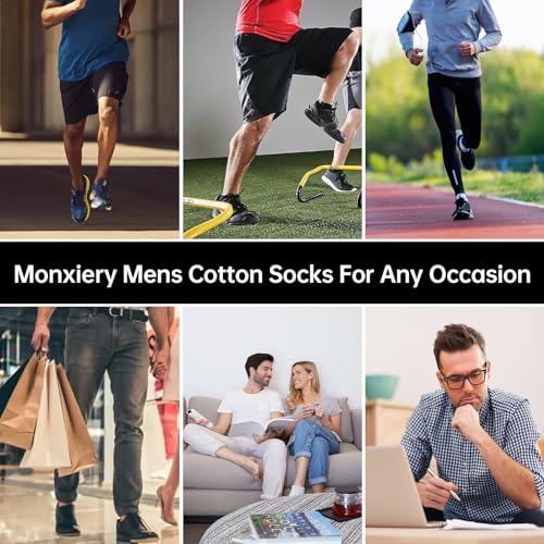 Monxiery Mens 100% Cotton Cushioned Ankel Socks, Athletic Performance Running Moisture Wicking Breathable socks
