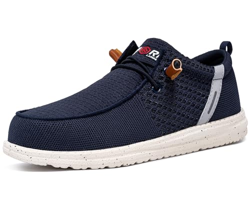 LARNMERN Slip On Steel Toe Shoes Men Lightweight Comfortable Lounging Walking Sneakers Safety Work Steel Toe Loafers (10 Men, Navy Blue)