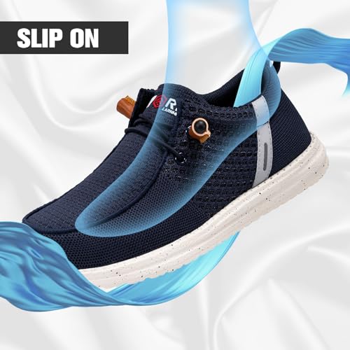 LARNMERN Slip On Steel Toe Shoes Men Lightweight Comfortable Lounging Walking Sneakers Safety Work Steel Toe Loafers (10 Men, Navy Blue)