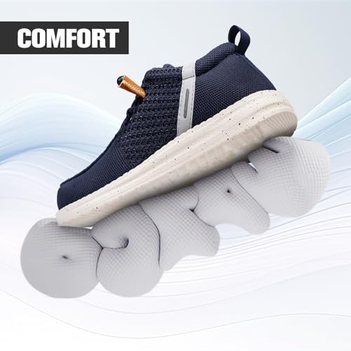 LARNMERN Slip On Steel Toe Shoes Men Lightweight Comfortable Lounging Walking Sneakers Safety Work Steel Toe Loafers (10 Men, Navy Blue)