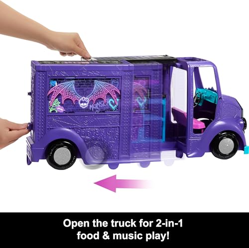 Monster High Draculaura Doll & Playset, Fangtastic Rockin’ Food Truck with Pullout Stage Transformation & 13+ Food & Music Themed Accessories