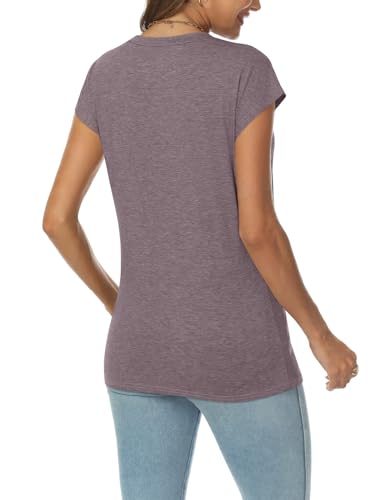 AUTOMET Womens Cute Casual Tops Woman Cotton Business T Shirts Cap Sleeve Vintage Basic Tees Summer Outfits Spring Fashion Heathergrey