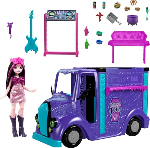 Monster High Draculaura Doll & Playset, Fangtastic Rockin’ Food Truck with Pullout Stage Transformation & 13+ Food & Music Themed Accessories