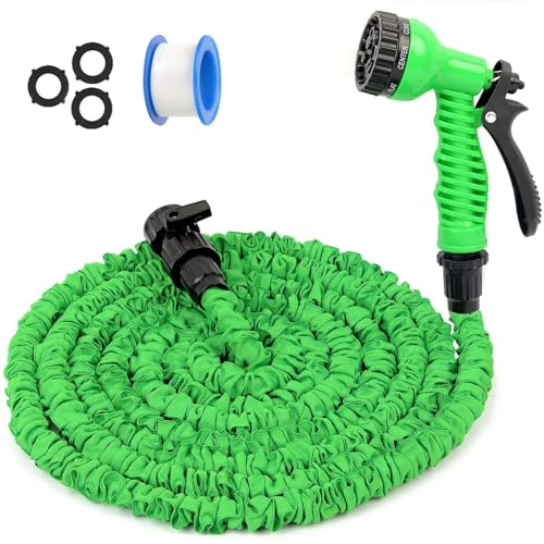 Expandable Garden Hose Water Pipe - 50FT Upgraded Expandable Water Hose with 7 Pattern Spray Nozzle, Retractable Latex Core Flexible Expanding Hose