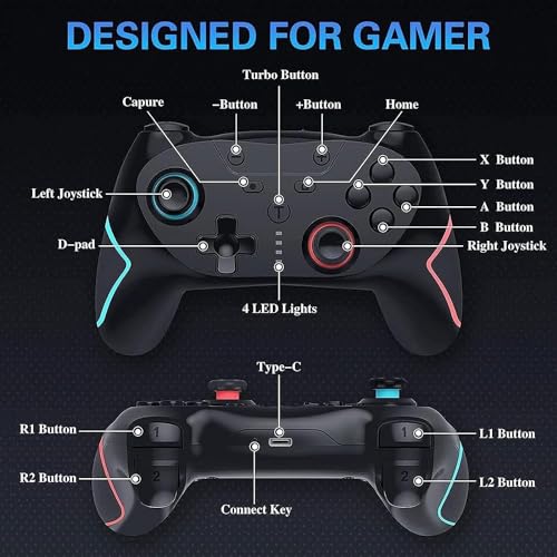 Switch Controller, Wireless Switch Pro Controllers for Switch/Switch Lite/Switch OLED, Switch Remote Gamepad with Joystick,with Wake-up, Turbo and Gyro axis, Programmable Wireless Switch Controller