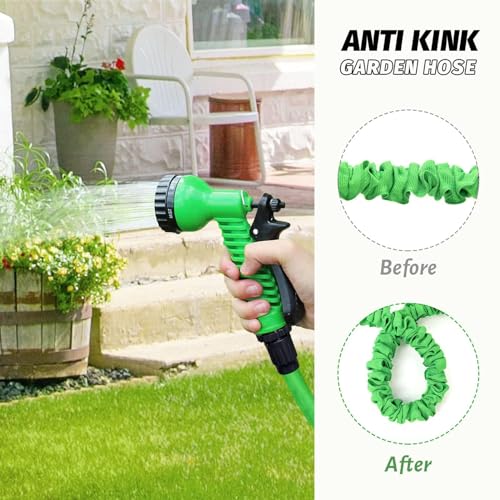Expandable Garden Hose Water Pipe - 50FT Upgraded Expandable Water Hose with 7 Pattern Spray Nozzle, Retractable Latex Core Flexible Expanding Hose