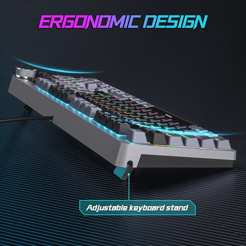 Mechanical Gaming Keyboard, RGB Backlit 104 Keys Full Size Keyboard with Multimedia Knob, Double Shot Keycaps, Full Anti-Ghosting, Blue Switch Wired Computer Keyboard for Windows PC Mac Xbox Gamer