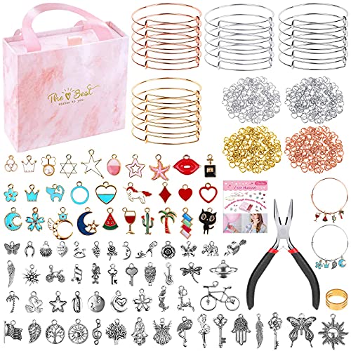 300pc Bangle Bracelet Making Kit with Charms & Pliers