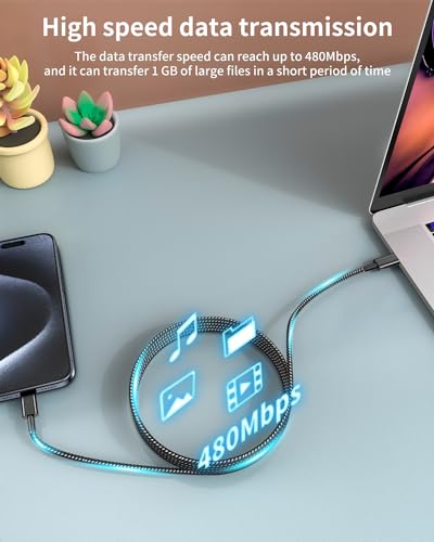 Plnhixt USB C to USB C Cable, (5Pack 6FT), New Nylon USB C Charger Cable 60W(3A) for iPhone 15/15 Pro/15 Plus/15 Pro Max, iPad Mini 6/ Pro 2021, MacBook Pro 2020, Samsung Galaxy S23,Switch