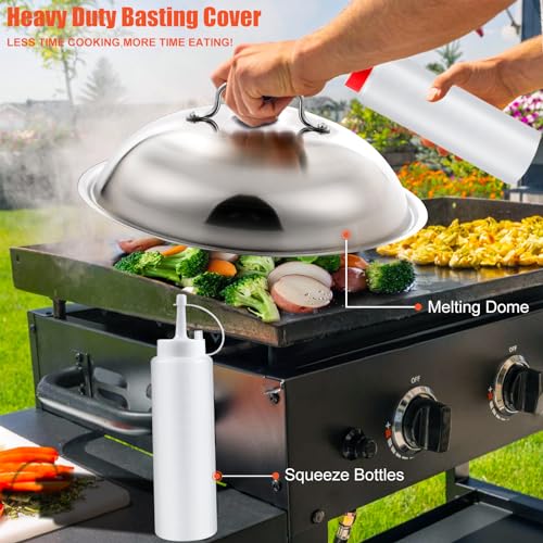 RINPIR 42pcs Griddle Accessories Kit for Blackstone, Flat Top Teppanyaki Spatula Set with Enlarged Spatulas, Melting Dome and Burger Press, Professional Hibachi Tools Gifts for Outdoor BBQ